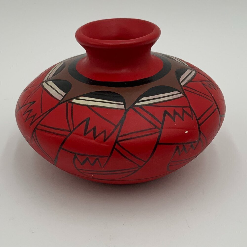 Native American Painted Bowl Red Brown Black Approx 5"x3" - Picture 1 of 4